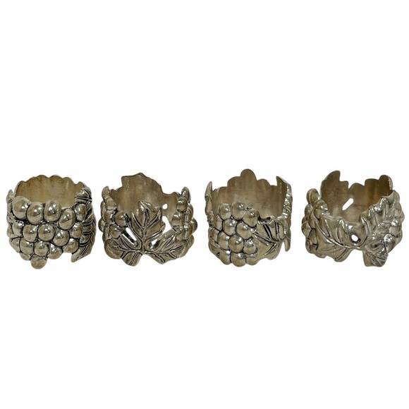 Silea Grape Leaf Napkin Rings Heavy Silver Plate Formal Elegant Dining Set of 4 - Picture 12 of 12
